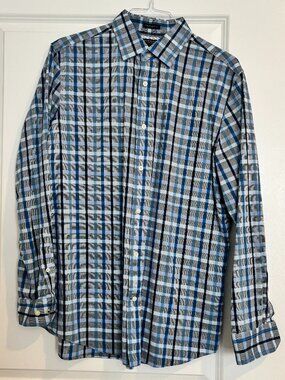 Banana Republic Grant Fit Non-Iron Dress Shirt Men's Large - Gingham Blue/Plaid